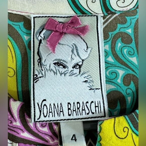 Yoana Baraschi Dress Womens Size 4 Silk Paisley satin Belted Button up Mini - Picture 12 of 14